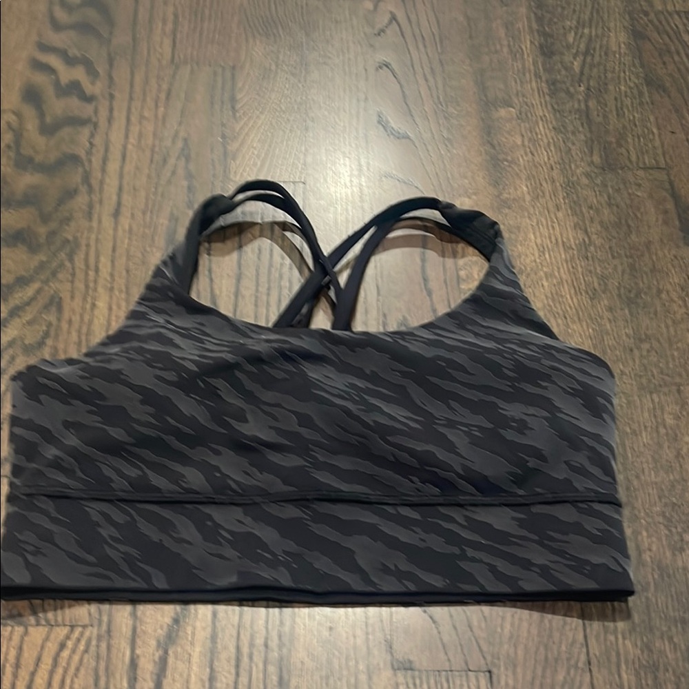 Lululemon Black and Gray Racerback Sports Bra with Moisture-Wicking Fabric